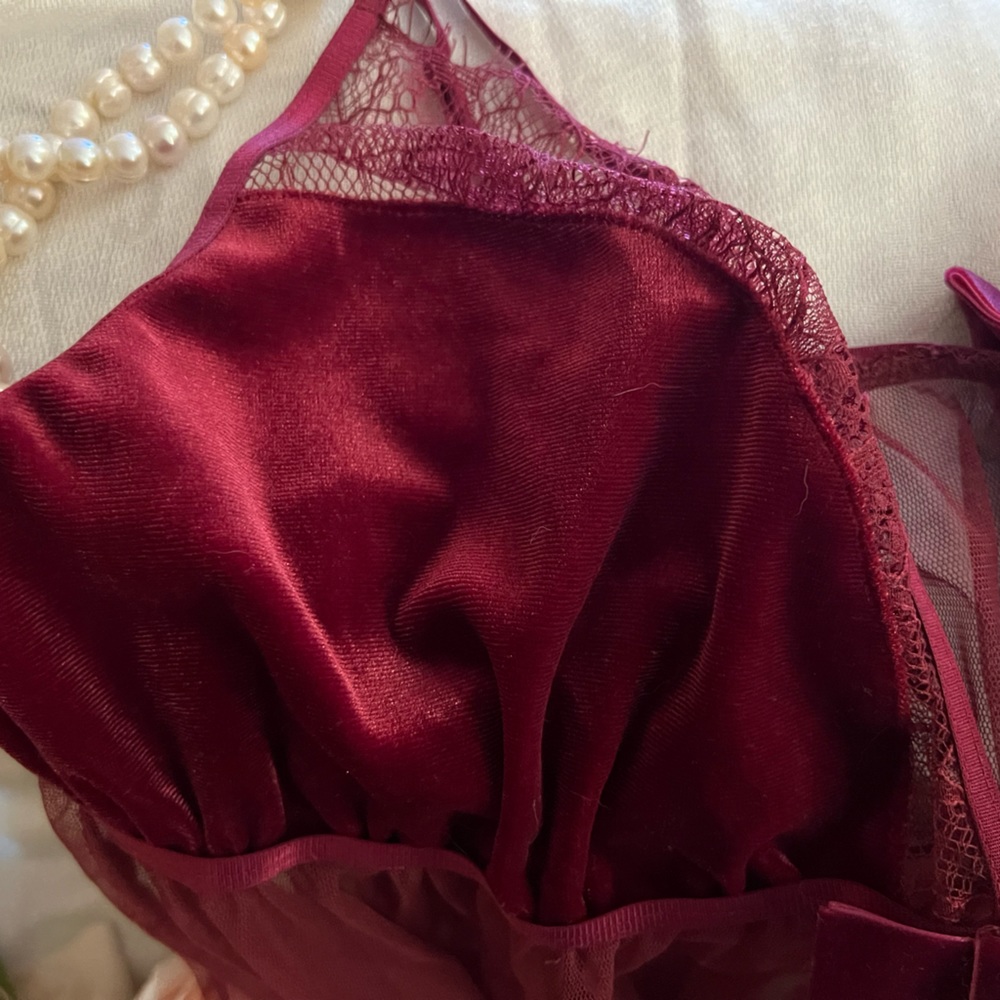 NWOT Adore Me Burgundy Sheer Babydoll - Picture 3 of 9